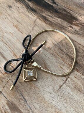 Dyrberg/Kern Runar gold Swarovski crystal and leather bow bracelet